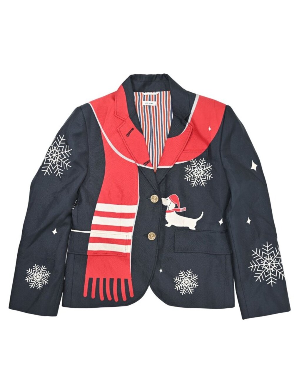 Thom Browne Single-Breasted Snowflake Dachshund Button-Fastening Blazer In Blue